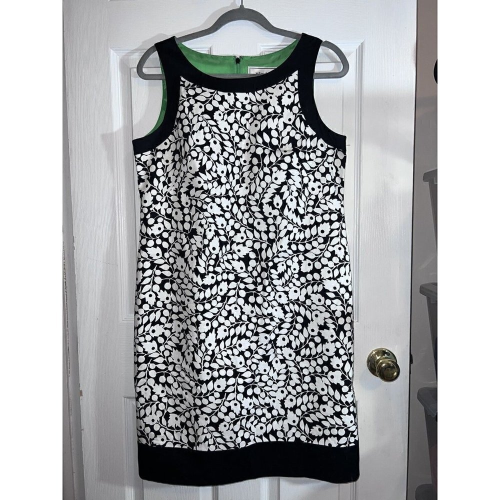WILLOW GLENN Black White Floral Lined Stretch Cotton Knee Length Sheat Dress - Picture 2 of 4